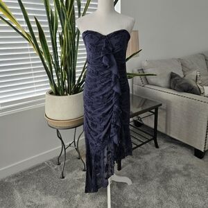 Royaal Share Love Strapless Ruched Ruffled Midi Dress. Size 38 US Medium. New.